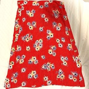 Madewell red floral midi skirt